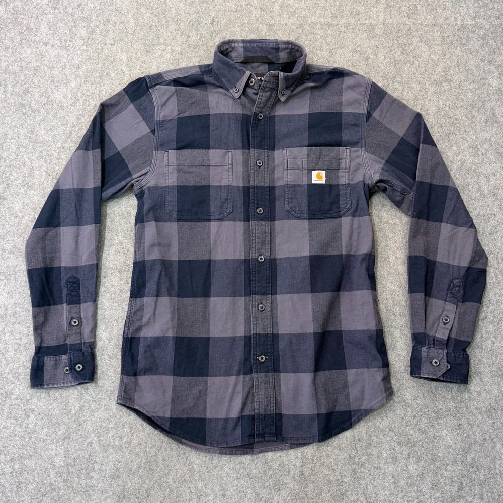 Carhartt Blue Plaid Rugged Flex Relaxed Fit Flannel Shirt Men's Size Small